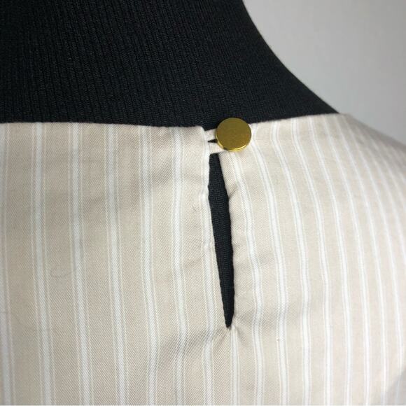 Tyler Boe tan and white striped ruffle pleated hem sleeve top size Medium - Picture 14 of 15